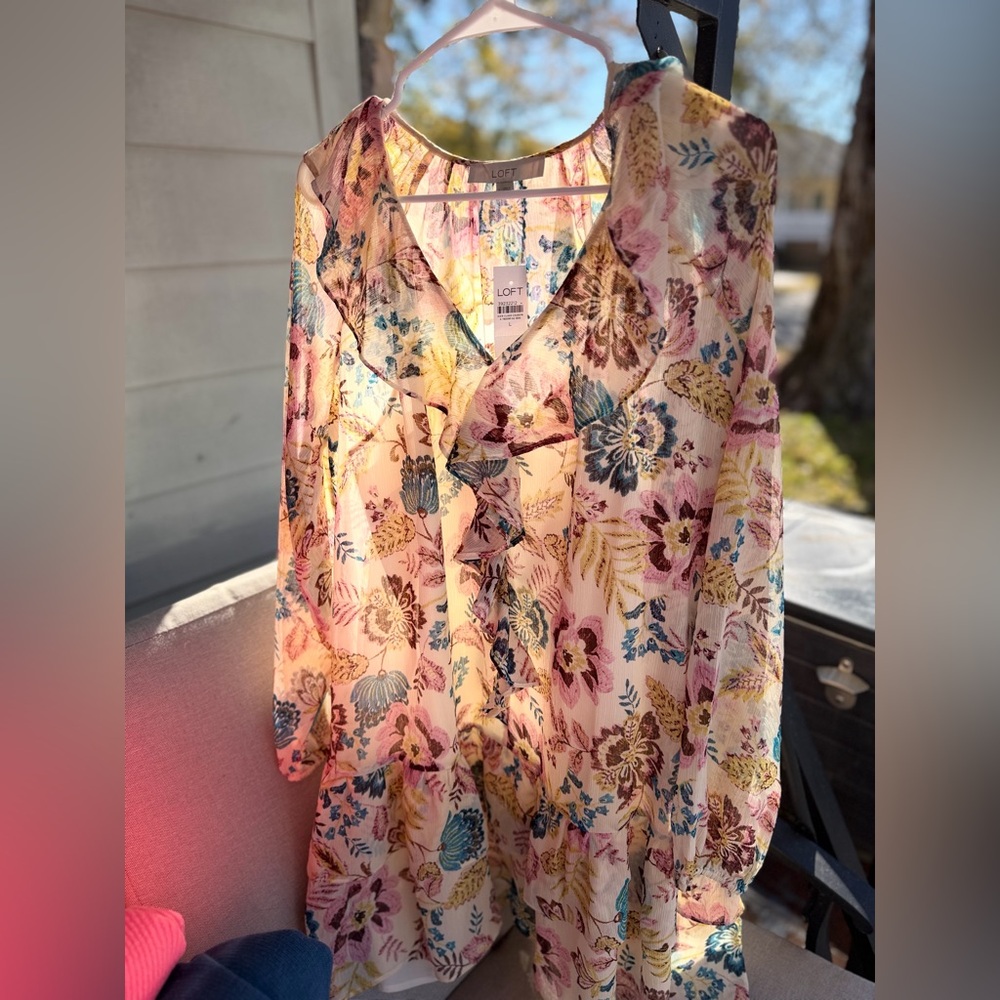 LOFT Floral Ruffle Tunic SZ LG